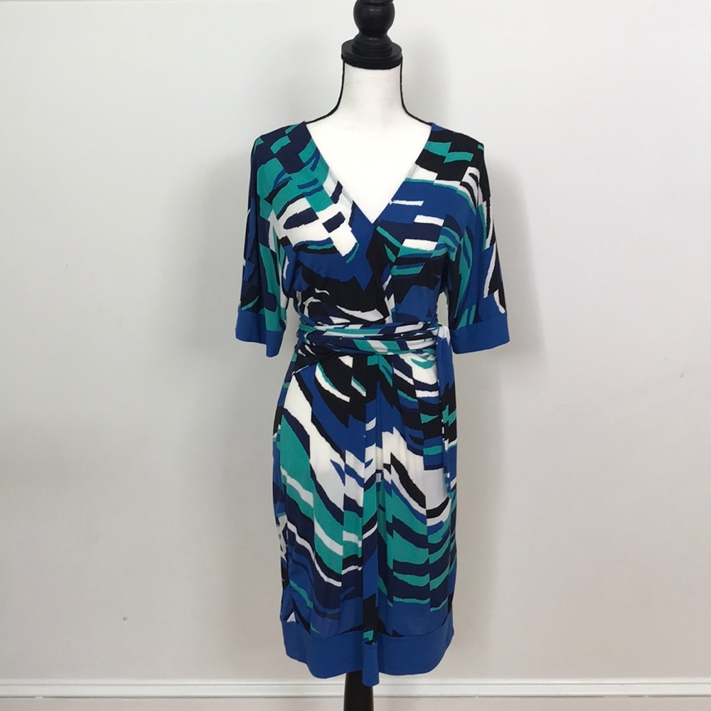BCBG blue & green kimono style dress XS